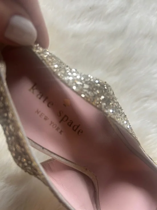 kate spade Glitter Bow Peep-Toe Slingback Heels in Gold - Picture 6 of 9